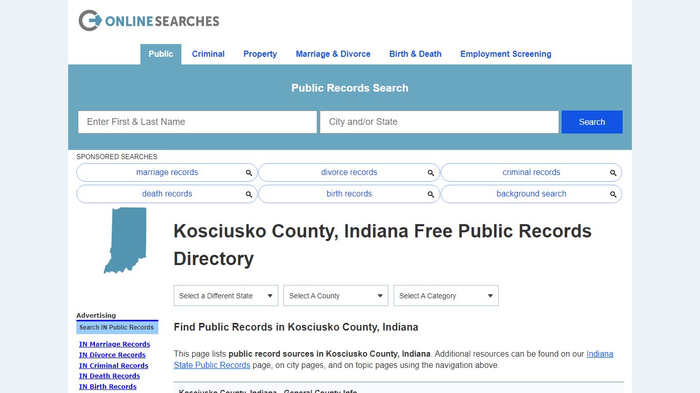 Kosciusko County, Indiana Public Records Directory