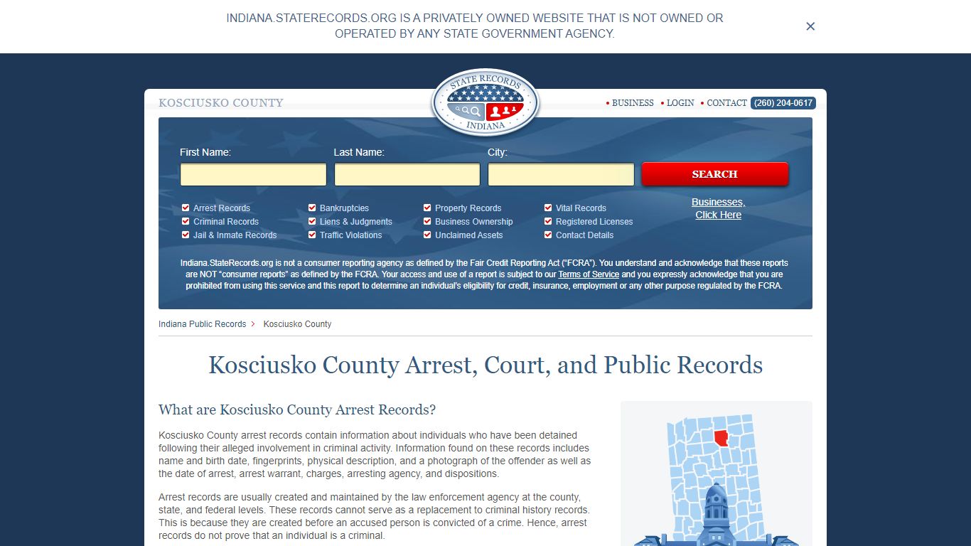 Kosciusko County Arrest, Court, and Public Records