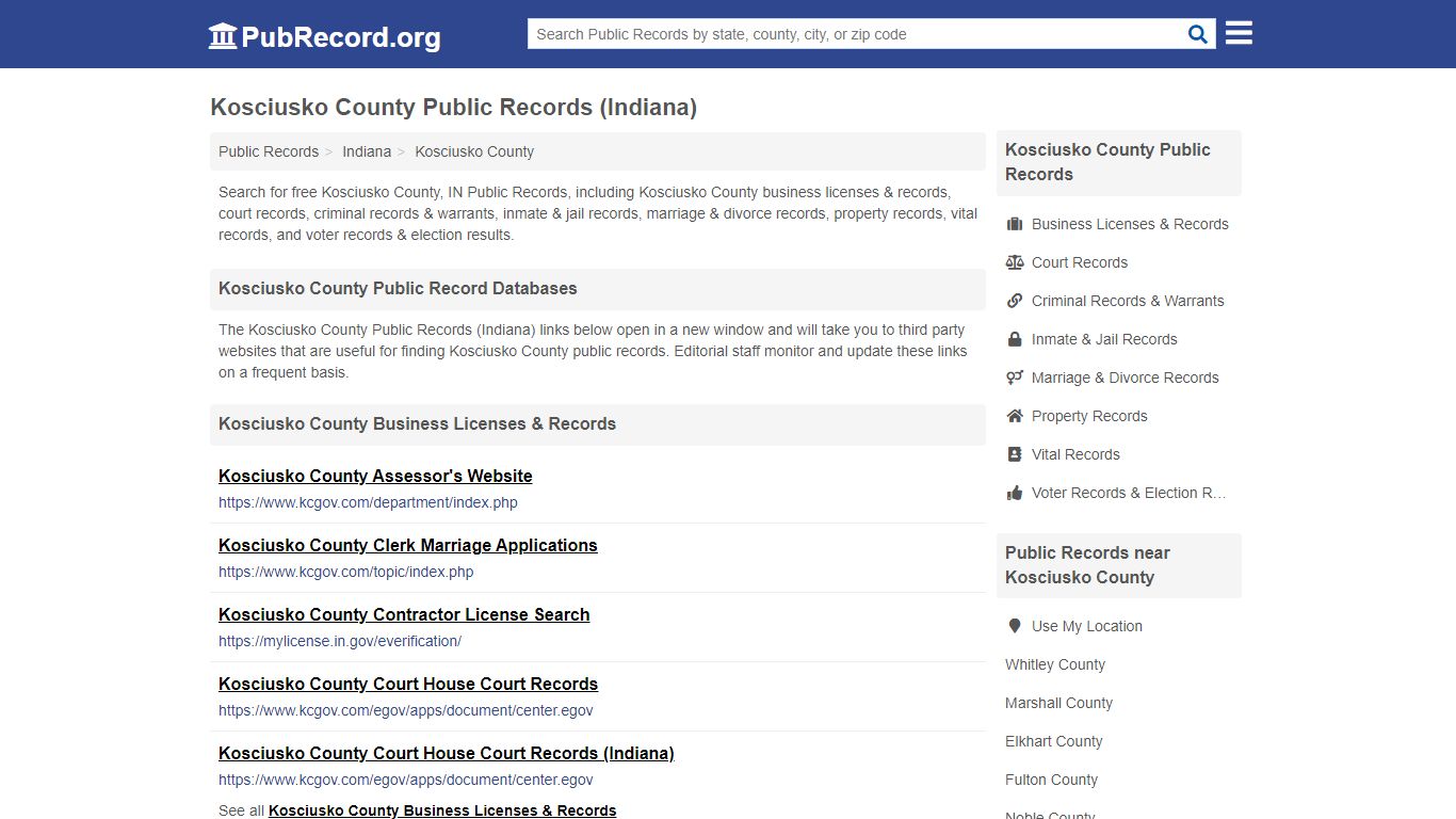 Kosciusko County Public Records (Indiana) - PubRecord.org