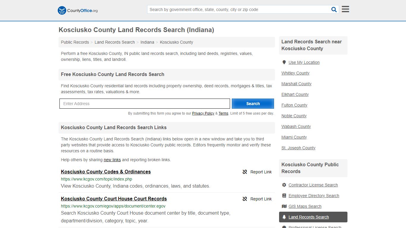 Kosciusko County Land Records Search (Indiana) - County Office
